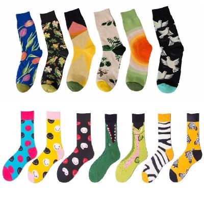 China Viable men's socks tide socks personality graffiti contrast color series flower and bird brand new cotton thongs men's stockings for sale