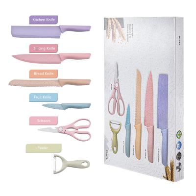 China Viable 6 Pieces Set Wheat Colorful Straw Kitchen Knife Stainless Steel Household Kitchen Knife Set for sale