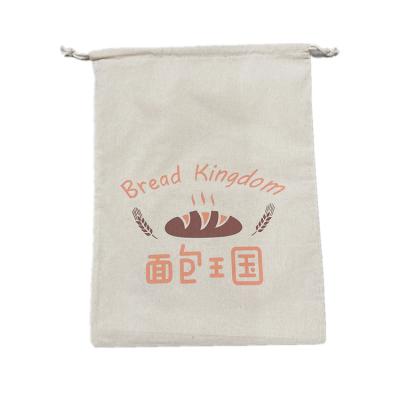 China Recyclable Reusable Canvas Storage French Bread Bag Drawstring Cotton Printed Bread Bag for sale