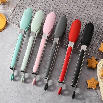 China Viable kitchen tongs 7 9 12 inch stainless steel non-slip silicone BBQ food tongs for sale