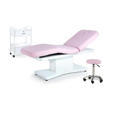 China Modern Luxury Pink Easy To Clean Lash Spa Facial Cosmetic Bed Beauty Salon Furniture 3 Electric Motors Treatment Massage Table for sale