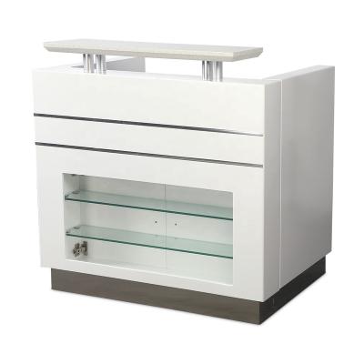 China Cheap Custom Modern Luxury Wooden Nail Beauty Spa Salon (from sale other) R011 Hot Adjustable Small Front Reception Desk White With Display for sale