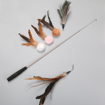 China Viable Interactive Retractable Kitten Cat Feather Toy Wand for sale