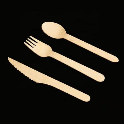 China Disposable Eco-Friendly Degradable Picnic Disposable Wooden Cutlery Set for sale