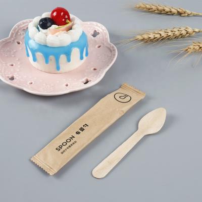 China Disposable Wholesale Sample Eco Honey Yogurt Biodegradable Mini Wooden Spoon Ice Cream Set for sale