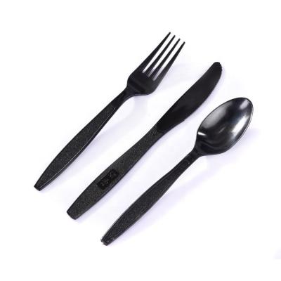 China Reusable High Quality Chinese Disposable PP Plastic Black Cutlery Set Hard 3 Pieces Fancy Plastic Cutlery Set Long Handle Flatware Set for sale