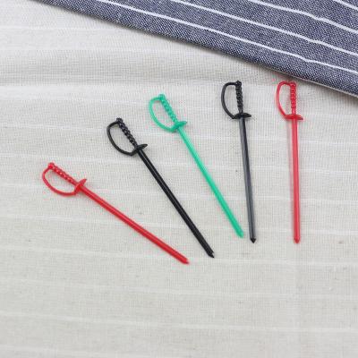 China Hot Sale Disposable Sword Shape Colorful Plastic Stirrer Plastic Cocktail Sticks for sale