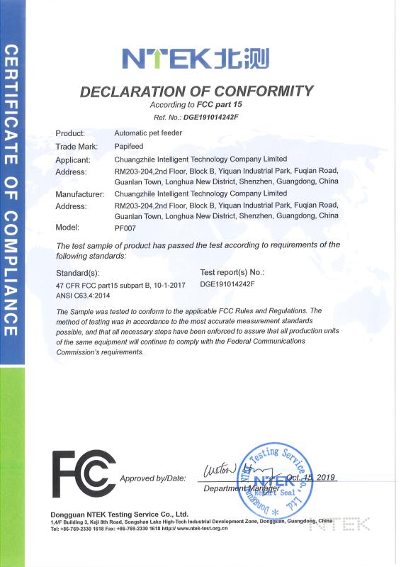 FCC - Shenzhen Chuangzhile Intelligent Technology Co., Ltd.