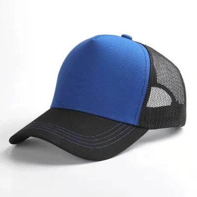 China Wholesale JOINT 6Panel Cheap Curved Bill Mesh Back Royal Front Trucker Hat 2Tone for sale