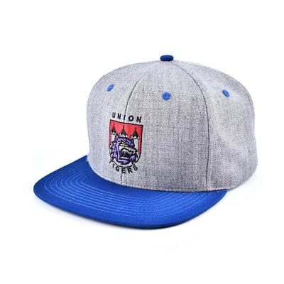 China COMMON Fashion Bill Gray Wool Blended Crown Two Flat Royal Blue Tone Snapback Cap Hat Structured for sale