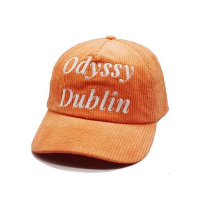 China Wholesale Custom Men's Orange Corduroy 5Panel Sports Running Hats Single Blank Unstructured Baseball Cap Hats for sale