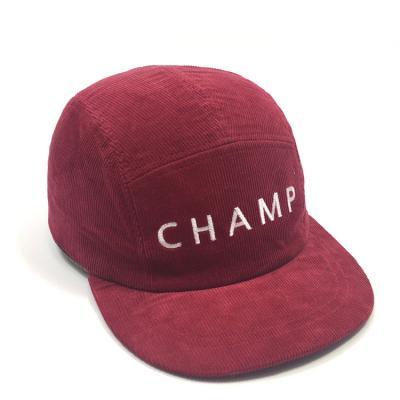 China Factory Low MOQ Bill Brim Five Panel Corduroy Common Red Flat Camper Hat Working Recycling Hat 17Years for sale