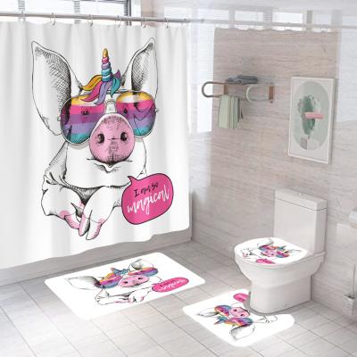 China New Product 3D Digital Stocked Animal Cartoon Printing Waterproof Bathroom Shower Curtain Set For Kids zu verkaufen