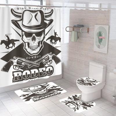 China Stocked Pirate Series Hot New Product Digital Printing Polyester 4 Pieces Bathroom Shower Curtain Set zu verkaufen