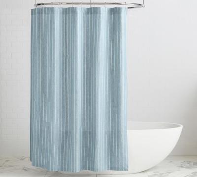 Chine Sustainable Hot Sale Basics Bathroom Shower Curtain - Blue, Yellow & Gray Belgian Linen Striped Shower Curtain à vendre