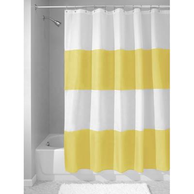 China Custom Hotel Shower Curtain Stripe Polyester Yellow Color Waterproof Shower Curtain Viable And White Waterproof en venta