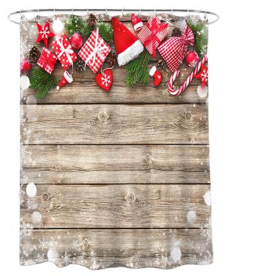 China Sustainable Christmas Shower Curtain , Fabric Cloth Bathroom Decor Set With Hooks Custom Design Shower Curtain en venta