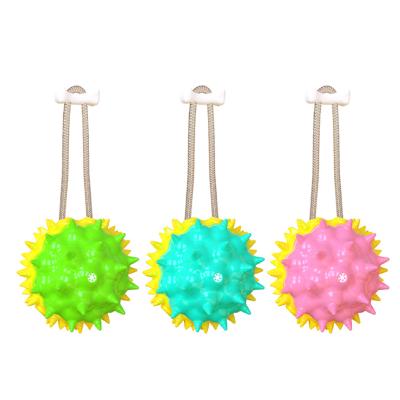 China Viable Puzzle Interaction Teeth Cleaning Leakage Food Ball Pet Chew Interactive Dog Toy With Rope for sale