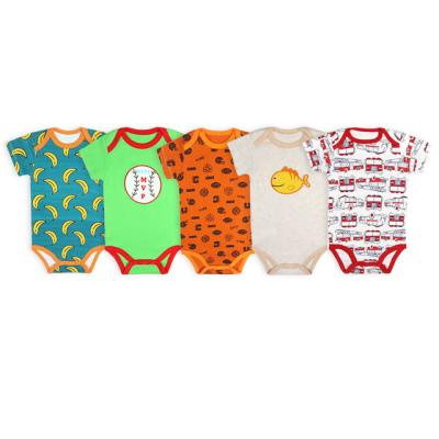 China Summerr 100% Cotton Triangle Romper 5pcs Spring Sleeves Romper Bags Baby Short Baby Jumpsuit Newborn Baby Romper for sale