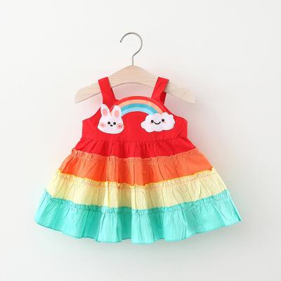 China 2021 Summer New Rainbow Cloud Girl Breathable Sling Color Matching Girl's Princess Dress for sale