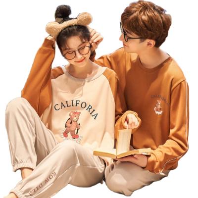 China Thermal Soft Women Couples Pajamas Spring And Autumn Pants Thin Long Sleeve Cotton Protecting Loose Men Suit for sale