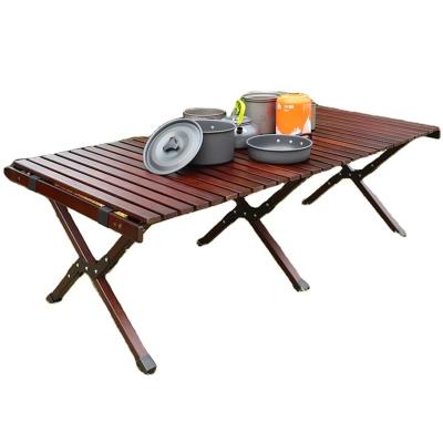 China AIMOYU Modern Folding Outdoor Wooden Table Wooden Picnic Egg Roll Camping Foldable Camping Table for sale