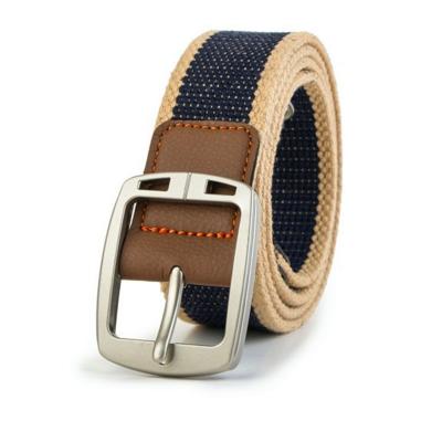 China New Male Men's Canvas Buckle Belt Student Style Japanese Korean Casual Belt Soft Stripe Fashionable Belt for sale