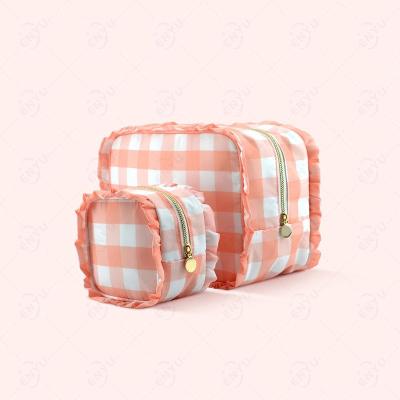 China Zipper New Fashion Goods Up 2021 Lady Nylon Ruffle Makeup Bag Personalized Zipper Travel Pouch Cosmetic Toiletry For Ladies for sale