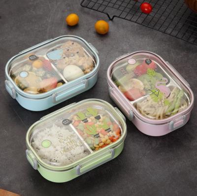 China Sustainable Portable Insulated Stainless Steel Lunch Box With Cutlery Two-Compartment Lunch Box Slotted Lunch Box for sale