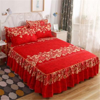 China Disposable 3Pcs Printed Bedding Set Full Wedding Soft Bedspread Bed Skirt Queen King Size Sheet Mattress Twin Cover Sheets for sale