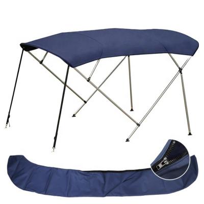 China Easy Install 4 Bow Aluminum 600D Polyester Aluminum Boat Tent Top Cowl With Back Support Pole And Storage Truss Bimini Top For Boats for sale