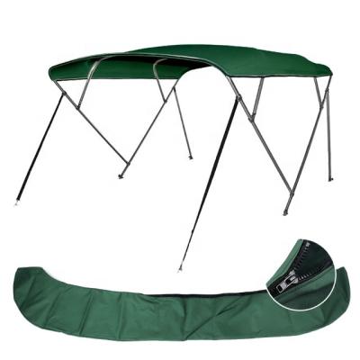 China Easy Install 4 Bow Aluminum Green 600D Polyester Boat Awning Top Cowl With Back Support Pole And Storage Truss Bimini Top For Boats for sale