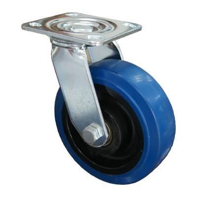 China Industrial Swivel Trolley 4 Inch Blue Elastic Rubber Caster Wheels Swivel Heavy Duty Caster Wheel for sale