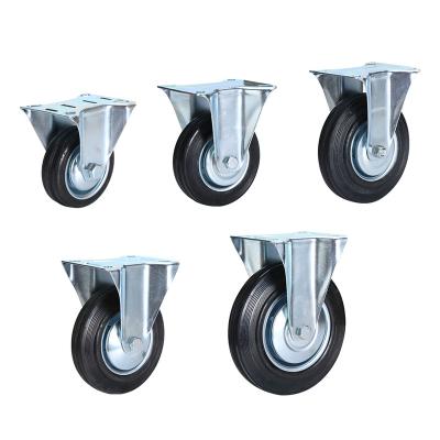 China Other 8 Inch Black Medium Duty Fixed Industrial Casters Rubber Industrial Wheels for sale