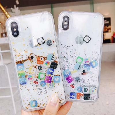 China Shockproof Quicksand Bling Liquid APP TPU+PC Mobile Case Cover For iPhone 14 13 12 mini 11 pro X max XS XR 8 dynamic plus 7 6 6S skin cover for sale