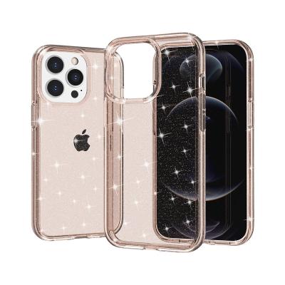 China Transparent Shockproof Shockproof Glitter TPU Mobile Phone Case PC Cover For iPhone 14 13 pro max for sale