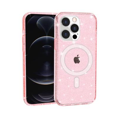 China Clear Transparent Shockproof Terminator Bling Bling Glitter Phone Case For iphone 14 pro 12 13 Max Magnetic Mobile Cover For Magsaf for sale