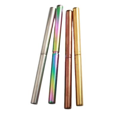 China Viable Collapsible Multiple Color Deep Mounted Fancy Champagne Gold White 304 Stainless Steel Straws With Customized Logo for sale