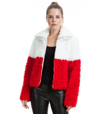 China 2021 Winter Sofy Coat Zipper Coat Oversize Women's Unique Design White And Red Splice Custom Made Jacket Life for sale