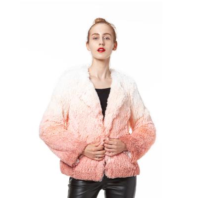 China 2021 New Collection Women's Anti-wrinkle Flamingo Warm Gradient Fur Coat Outwear Style Winter Flamingo Flamingo Fluffy Tassel Long for sale