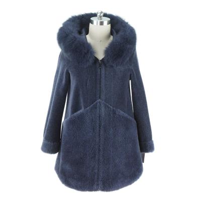 China Fashion Designer Women's Winter Style Real Fox Fur Ditch Hooded Warm Wool Long Coat Jacket for sale