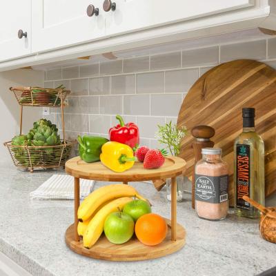 China Sustainable Kitchen Countertop Round 2 Tier Bamboo wood Lazy Susan for Cosmetic&Spice for sale