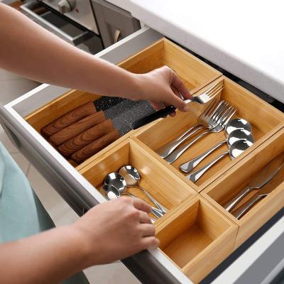 China Sustainable 5 In 1 custom Drawer Storage Organizer bamboo kitchen drawer organizer for sale