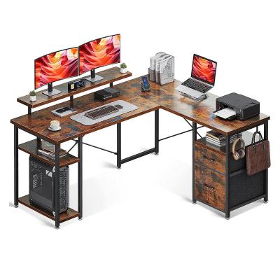 China Other L Shaped Gaming Desk with Drawer Office Executive Computer Desk with Monitor Stand Corner Desk for sale