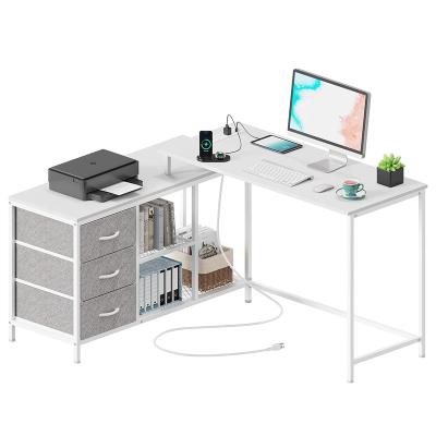 China Other Work Table Modern Office Desk Furniture Wooden Computer Table Desk with Fabric Drawers & Storage Shelves for sale