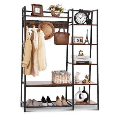 China Eco-friendly Material Entryway Hall Trees, 4 IN 1 Clothes Rack with Hooks and Clothes shelves Entryway Bench with Display bookshelf storage rack for sale