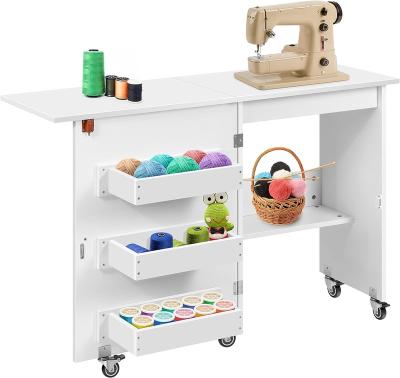 China Eco-friendly Material Folding Sewing Machine Table and Stand with Storage Shelves Rolling Sewing Machine Desk for sale