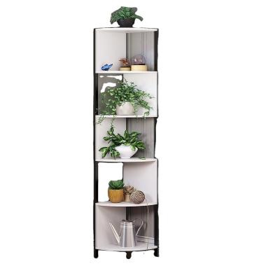 China Eco-friendly Material Wood Free Standing Zigzag 6-Tier Corner Book Shelf with Metal frame Bookcase Bookshelf for sale