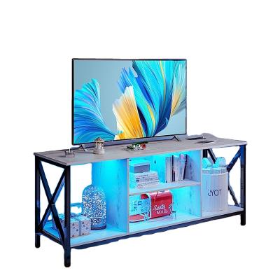 China Eco-friendly Material Industrial White marble tv stand minimalist style with led light Wireless/USB Charging Station for sale