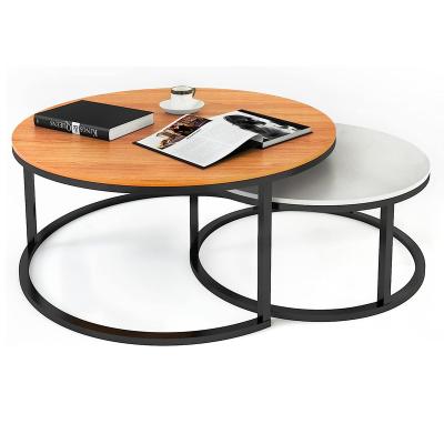 China Adjustable (height) Round nordic coffee table set modern design wood top metal frame for sale